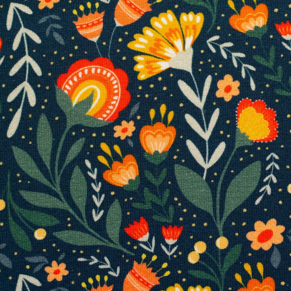 1M X 1.50M French Terry Fields Of Joy Digital Print Dark Blue Swafing Flowers