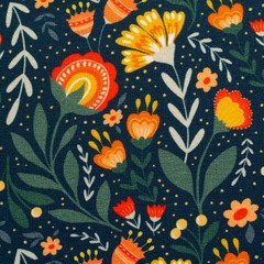 1M X 1.50M French Terry Fields Of Joy Digital Print Dark Blue Swafing Flowers