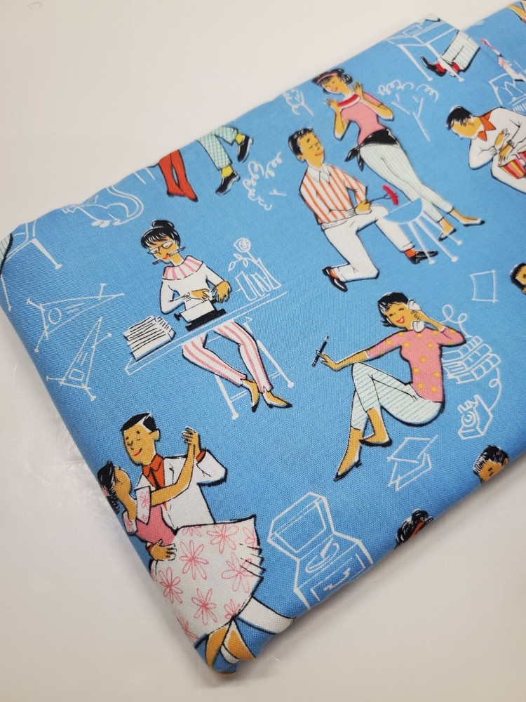 Riley Blake Retro Couples Going Steady Vintage Blue Quilt Kitschy FAT QUARTER