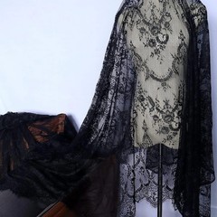 IDONGCAI Lace Fabric Soft Chantilly French Eyelash floral black
