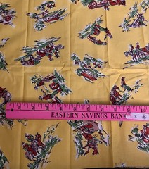 VTG `50`s Southwestern Cowboys Horses Wagons Hacienda on Yellow 15″x20″