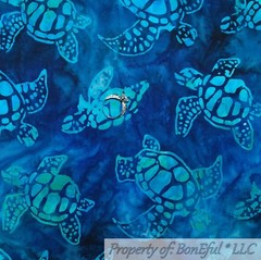 BonEful FABRIC FQ Cotton Quilt Blue Aqua Water Sea Horse World Turtle Beach Fish