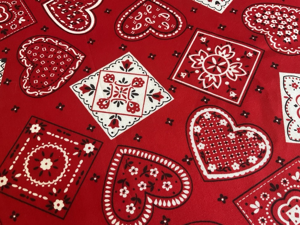 Cotton Fabric Cute Flower Heart Bandana 44”x 36”By Cranston print work 00