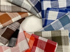 Gingham Checked Linen Fabric Plaid Buffalo Material 150cm wide LIGHT BROWN Terra