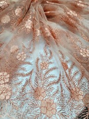 Fabric by The Yard Copper Lace Floral Sequin Metallic Cord Scallops