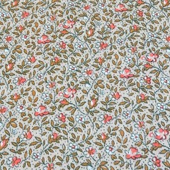 Vtg Floral Fabric Cotton Blend Salmon Caramel White on Peach 1 yd x 45″