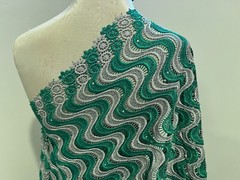KELLY GREEN SILVER Guipure Rhinestones Bridal Lace Fabric 50” Width 1 Yard