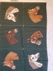 Horse head panel fabric polished Cotton Chinz 18″ x 45″ VTG Arabian, Quarter, Pa