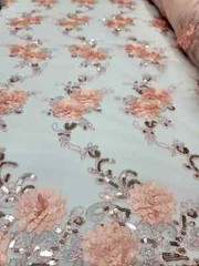 “Blush 3D Floral Lace Fabric with Sequins and Embroidered Double Scallops – Sold