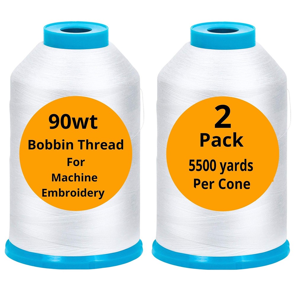 2-Pack Premium 90 WT Machine Embroidery Bobbin Thread White – X-Large,