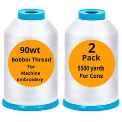 2-Pack Premium 90 WT Machine Embroidery Bobbin Thread White – X-Large,