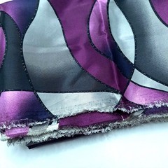 Vintage JOANN Silk Fabric 1.83 Yards 60″W Purple Grey Black Geometric Abstract