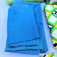 Vintage Fabric Scrap LOT Lime Green Wool Blue Mid Century Mod Aunt Leo D5