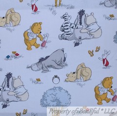 BonEful FABRIC FQ Cotton Quilt White Blue Cloud Sky Winnie the Pooh Disney Kite