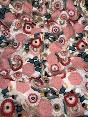 3D Flower Embroidered Lace, Colorful Mesh Fabric 4 Yards c 56”