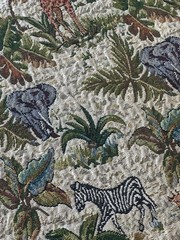 Vintage Jungle Animals Jacquard Woven Tapestry Fabric, 54 x 80 inches