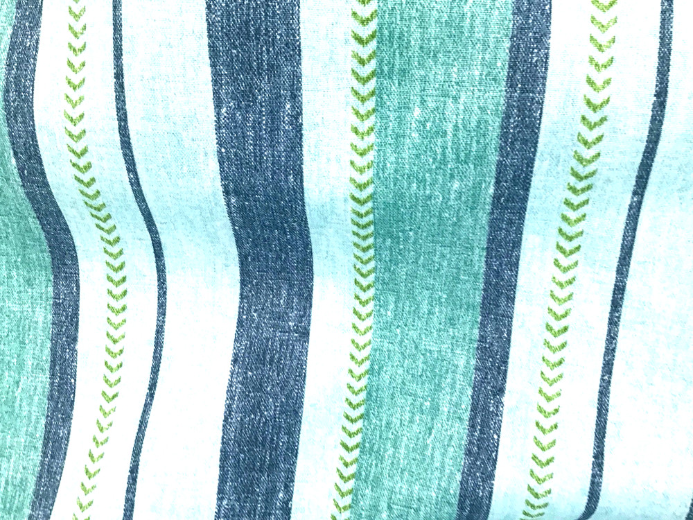 Richloom Outdoor Striped Fabric with Green Blue Weekender Lagoon by The Yard
