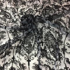 55 Inch Lace Fabric Soft Black Skull Lace Fabric Cross Floral Tulle Fabric for D