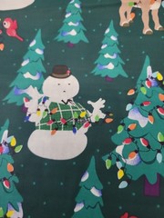 Vip Cranston Animated Rudolph Christmas Fabric Snowman Trees Birds Lights Green