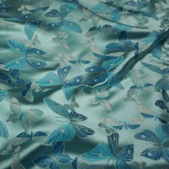 Light Blue Satin Silky Fabric Butterfly Printed 115cm Wide for Dress Sewing DIY