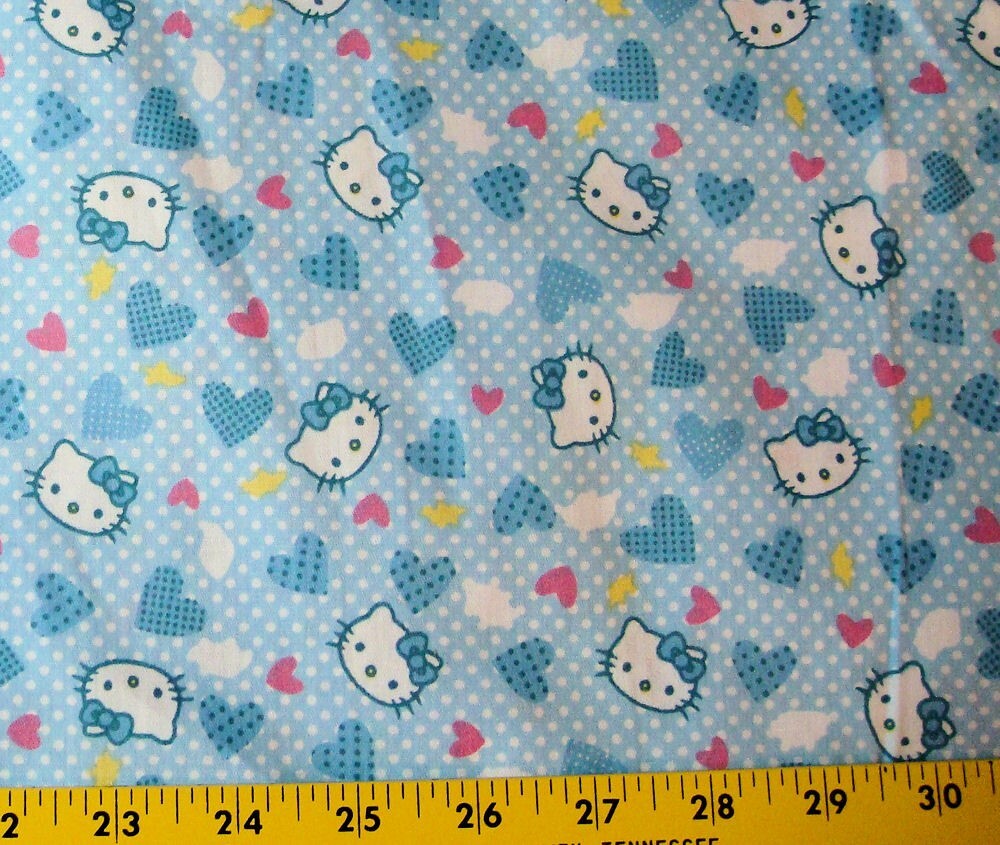BTY Hello Kitty Hearts Pink White Polka Dots Blue 63″ Wide Cotton Fabric