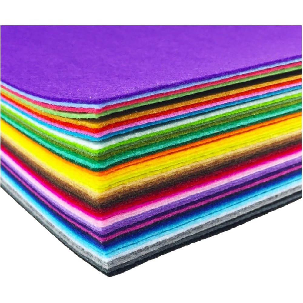 44 Piece Craft Felt Fabric Set in Assorted Colors – 1mm Thick & Machine Washable