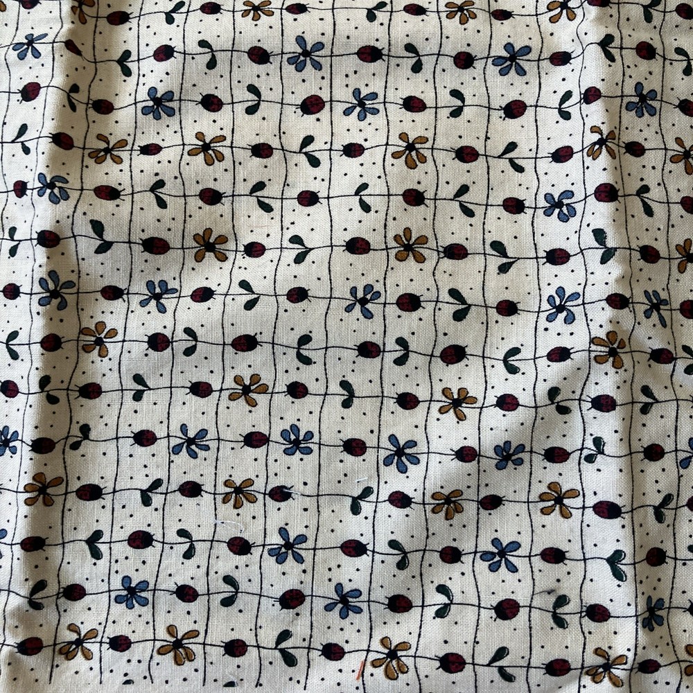 Daisy LADYBUG FABRIC SPRING INSECTS DAISY Cream background Grid Pattern 38 X 38