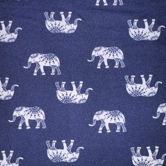 Navy Blue Indigo White Elephant Print Fabric Stretch Knit Blend 1 Yard 36 x 59