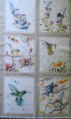36″ x 44″ 1 yd panel P & B Textiles Flowers and Feathers Water color like Birds
