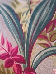 MCM Vintage Barkcloth Leaves 2 Pc 79Lx 45 Multi Red Green Ivory Grey