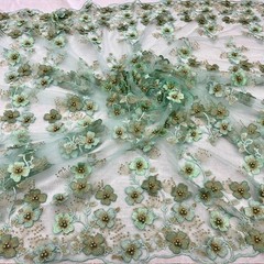 3D Floral Lace Fabric – Luxury Embroidered Bridal Mesh Material VT-36 by Yard