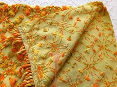 confetti vtg chenille bedspread fabric colorful boho wedding ring design, 20×24″