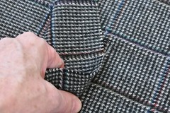 By 1/2 Yd, 45″ Wide, Gray Blue Red Black Plaid Light-to-Mid-Weight Wool, P4164