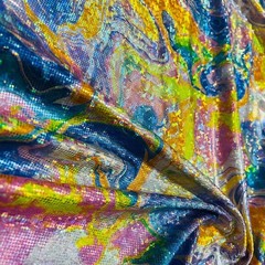 Abstract Metallic Colored Waves Broken Spandex Fabric Stretch by yard Swimwear