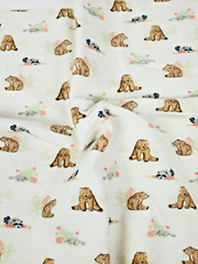 Snuggle Flannel Baby Fabric Bears & Racoons 30″ x 42″ Pre-Shrunk White Brown