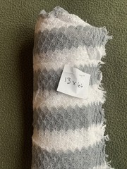 Lot Of 3 Fabric Pieces. Lace (35”x60”). Silver (40”x60”). Gray:White (13”x66”)
