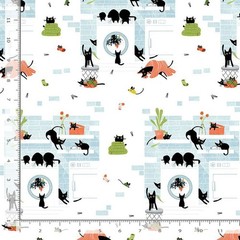 Feline Drive Fabric CATS IN THE LAUNDRY Rinse Repeat Wht Fat Quarter (18×22″) FQ