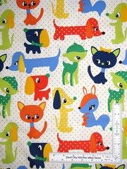 Animal Cat Dog Deer on White Fabric By the Yard Cotton Michael Miller