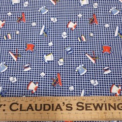 1930’s One-A-Day Prints BTY Benartex Feedsack Reproduction Navy Plaid Laundry
