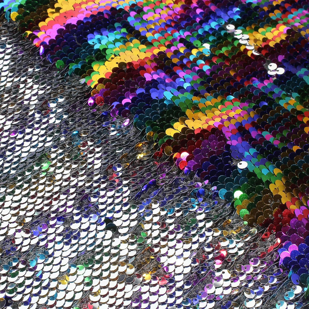 Flip Sequin Fabric by the Yard, 1 Yard, Rainbow + Silver | Flip Sequin, 0.2 Inch