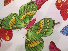 Cotton Fabric Butterflies Red Blue Green On White BTY 56
