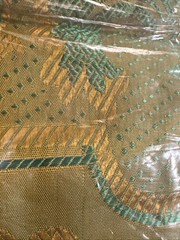 AMPOLA gold green printed vintage fabric 84 x 102 Table,Duvet,Saree Cloth NEW