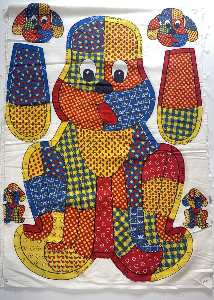 VINTAGE 70s Patchwork Puppy Dog By Spring Mills Pillow Stuffed Doll Cut and Sew