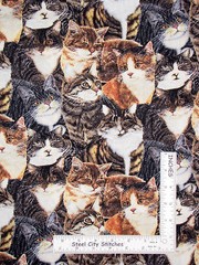 Sew Curious Cat Feline Cats Animal Fabric By the Yard Cotton Wilmington