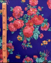 Fabric Remnant 55”x60” (1.5 Yards Approx) Bold Blue Floral Polyester Wide Width