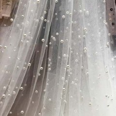 Beaded Pearls Mesh Tulle Lace Fabric DIY Wedding Bridal Dress 59″ Wide By 1 Yard