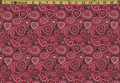 VALENTINE HEARTS Swirly Hearts and Dots 100% Cotton Fabric **By the Yard**