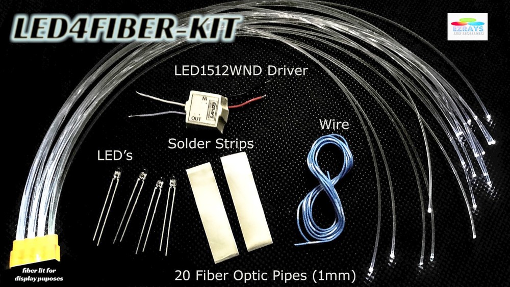 LED FIber Lighting, (20) 1mm-Fibers, illuminator & LED Driver Kit (Cool White)