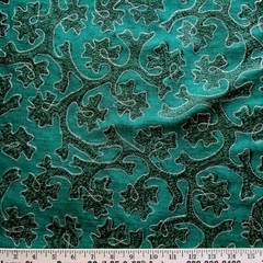 Deep Emerald Green Embroidered Raw Silk Suiting Edged w/ Metallic Gold