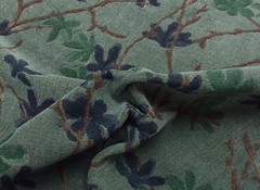 DONGHIA TRYST LIAISON BLUE FLORAL VINE LINEN VELVET UPHOLSTERY FABRIC BY YARD